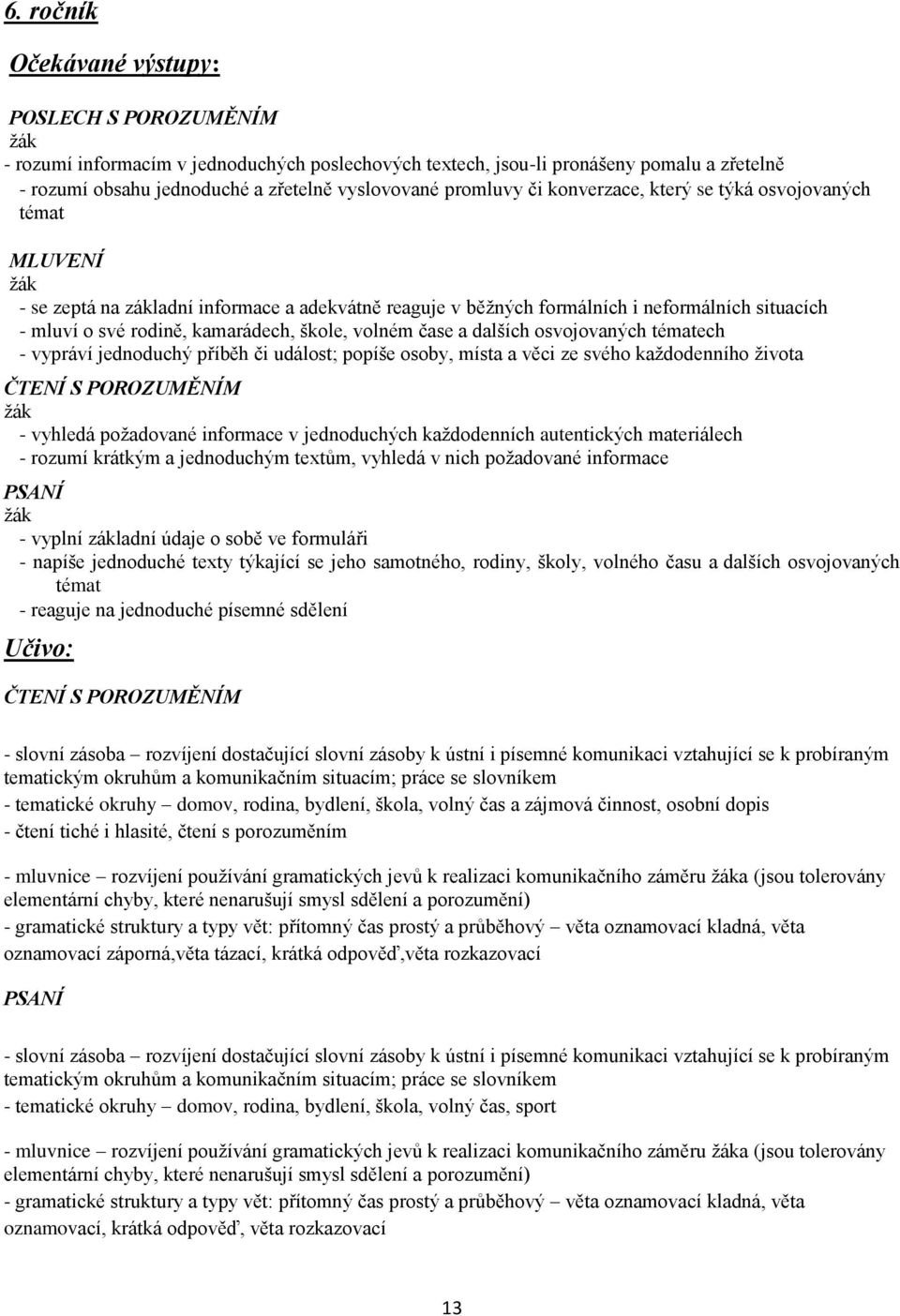 dalších osvojovaných tématech - vypráví jednoduchý příběh či událost; popíše osoby, místa a věci ze svého každodenního života ČTENÍ S POROZUMĚNÍM - vyhledá požadované informace v jednoduchých