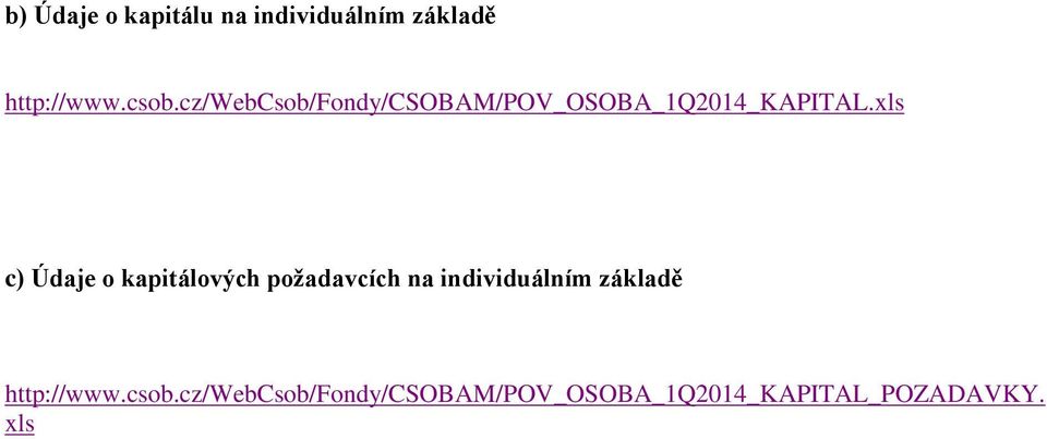 xls c) Údaje o kapitálových požadavcích na individuálním