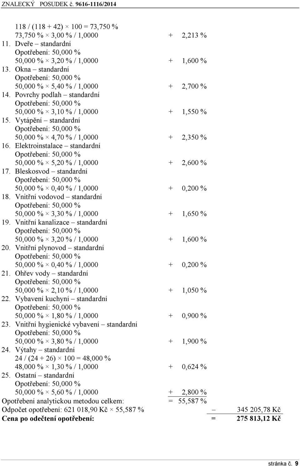 Bleskosvod standardní 50,000 % 0,40 % / 1,0000 + 0,200 % 18. Vnitřní vodovod standardní 50,000 % 3,30 % / 1,0000 + 1,650 % 19. Vnitřní kanalizace standardní 50,000 % 3,20 % / 1,0000 + 1,600 % 20.