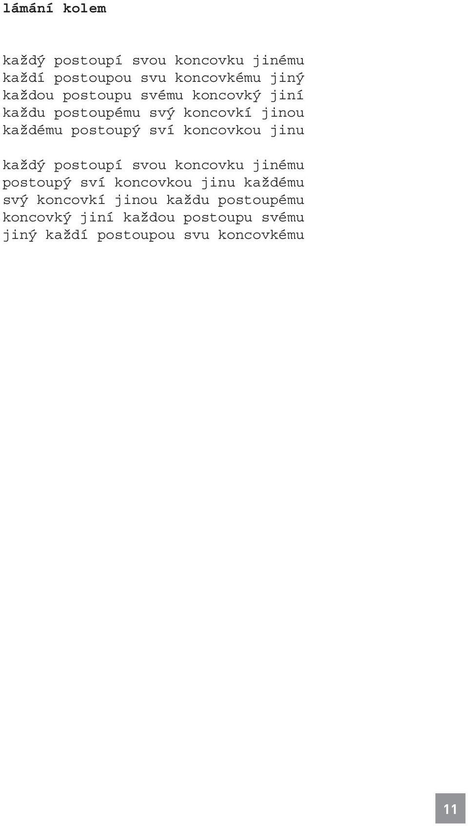 koncovkou jinu každý postoupí svou koncovku jinému postoupý sví koncovkou jinu každému svý