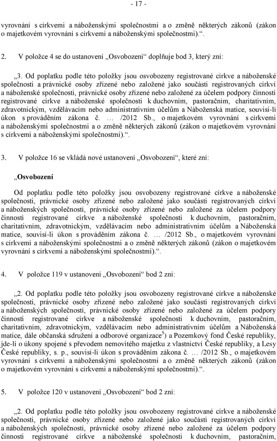 Od poplatku podle této položky jsou osvobozeny registrované církve a náboženské společnosti a právnické osoby zřízené nebo založené jako součásti registrovaných církví a náboženské společnosti,
