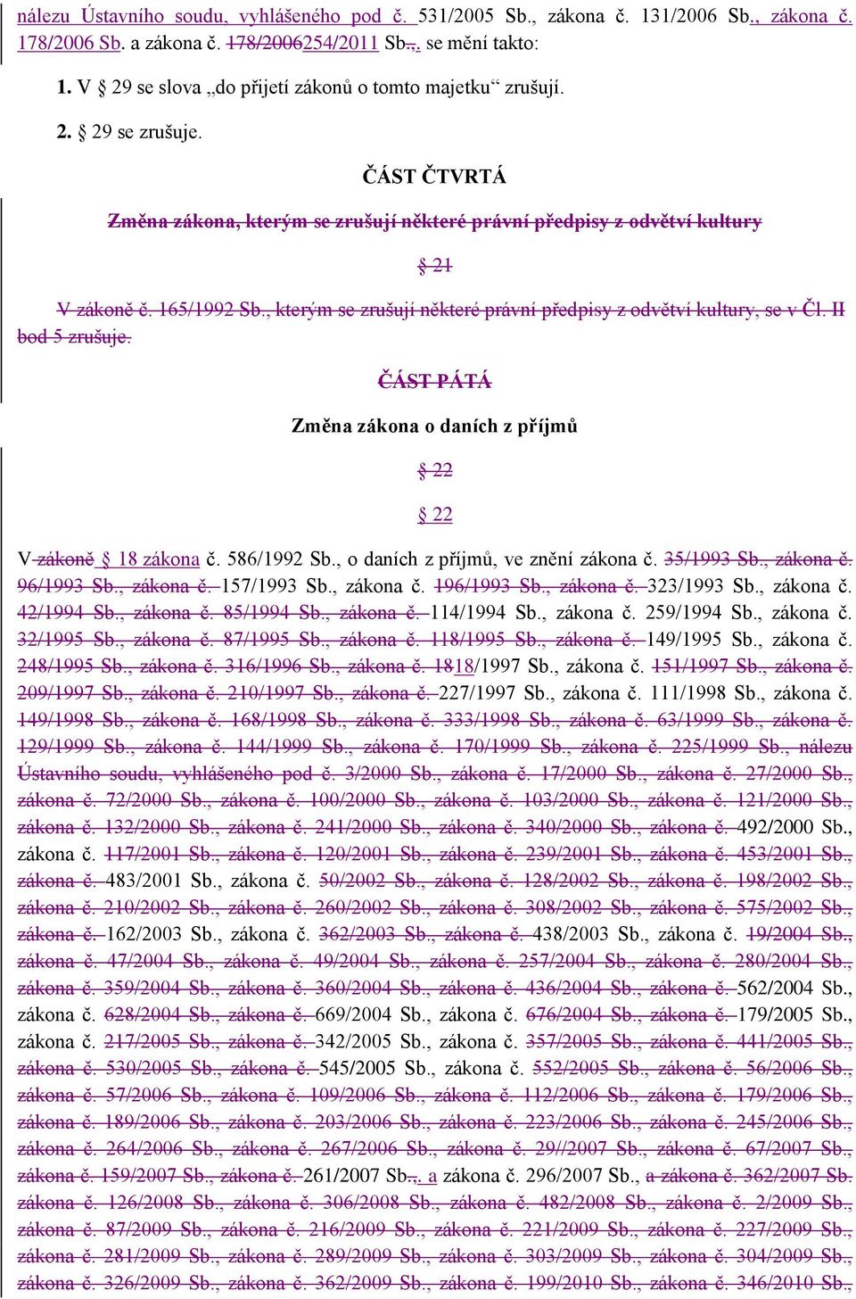 , kterým se zrušují některé právní předpisy z odvětví kultury, se v Čl. II bod 5 zrušuje. ČÁST PÁTÁ Změna zákona o daních z příjmů 22 22 V zákoně 18 zákona č. 586/1992 Sb.