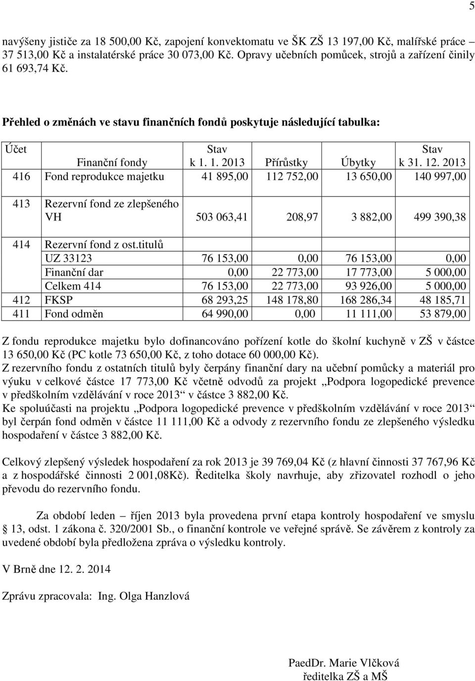 1. 2013 Přírůstky Úbytky k 31. 12.