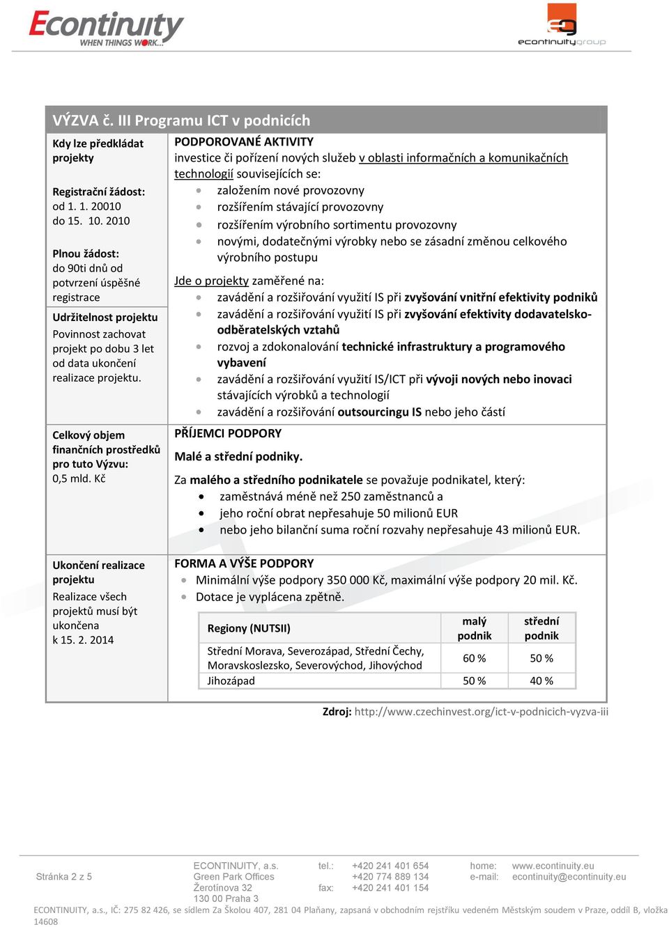 Celkový objem finančních prostředků pro tuto Výzvu: 0,5 mld.