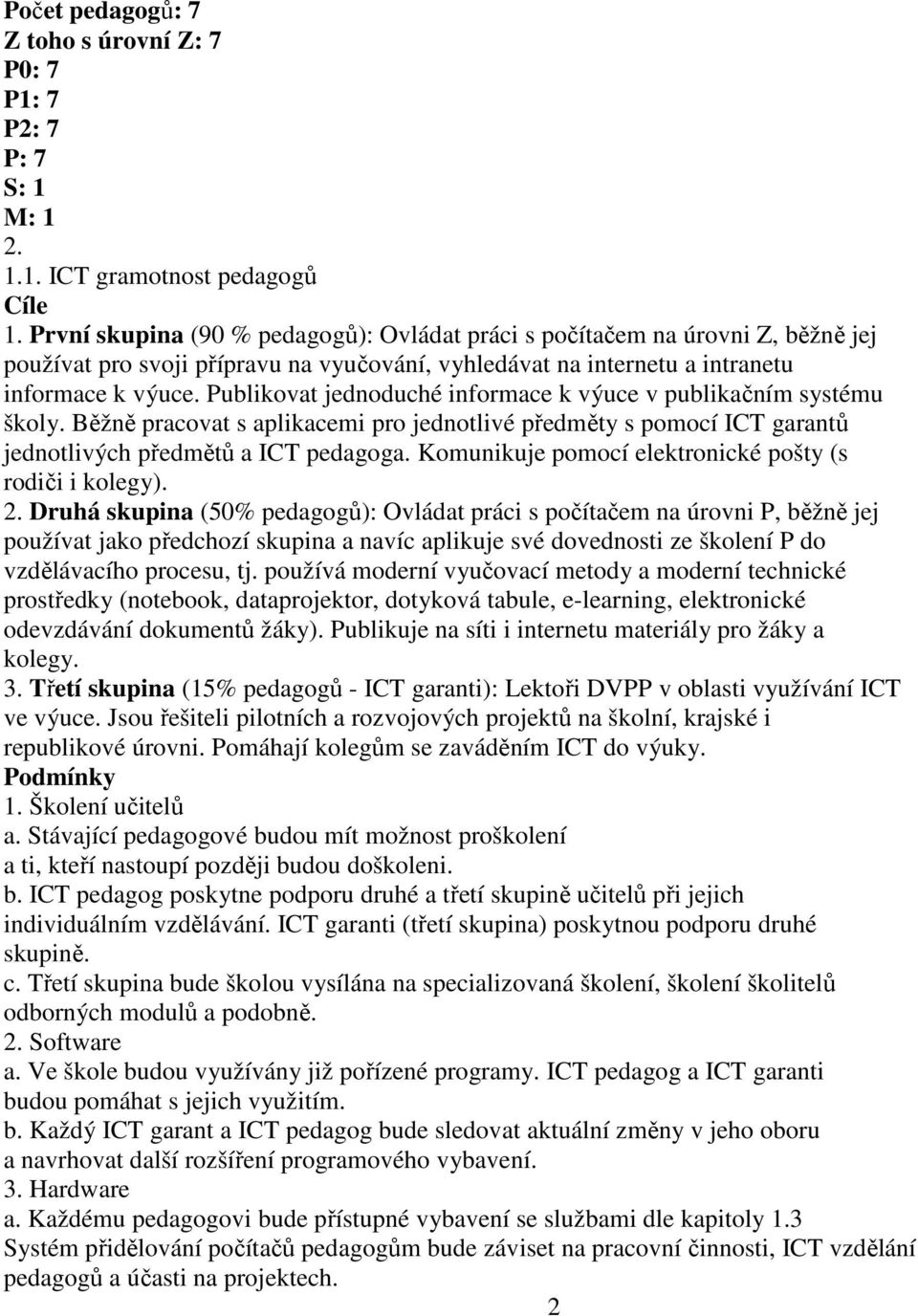 Publikovat jednoduché informace k výuce v publikačním systému školy. Běžně pracovat s aplikacemi pro jednotlivé předměty s pomocí ICT garantů jednotlivých předmětů a ICT pedagoga.