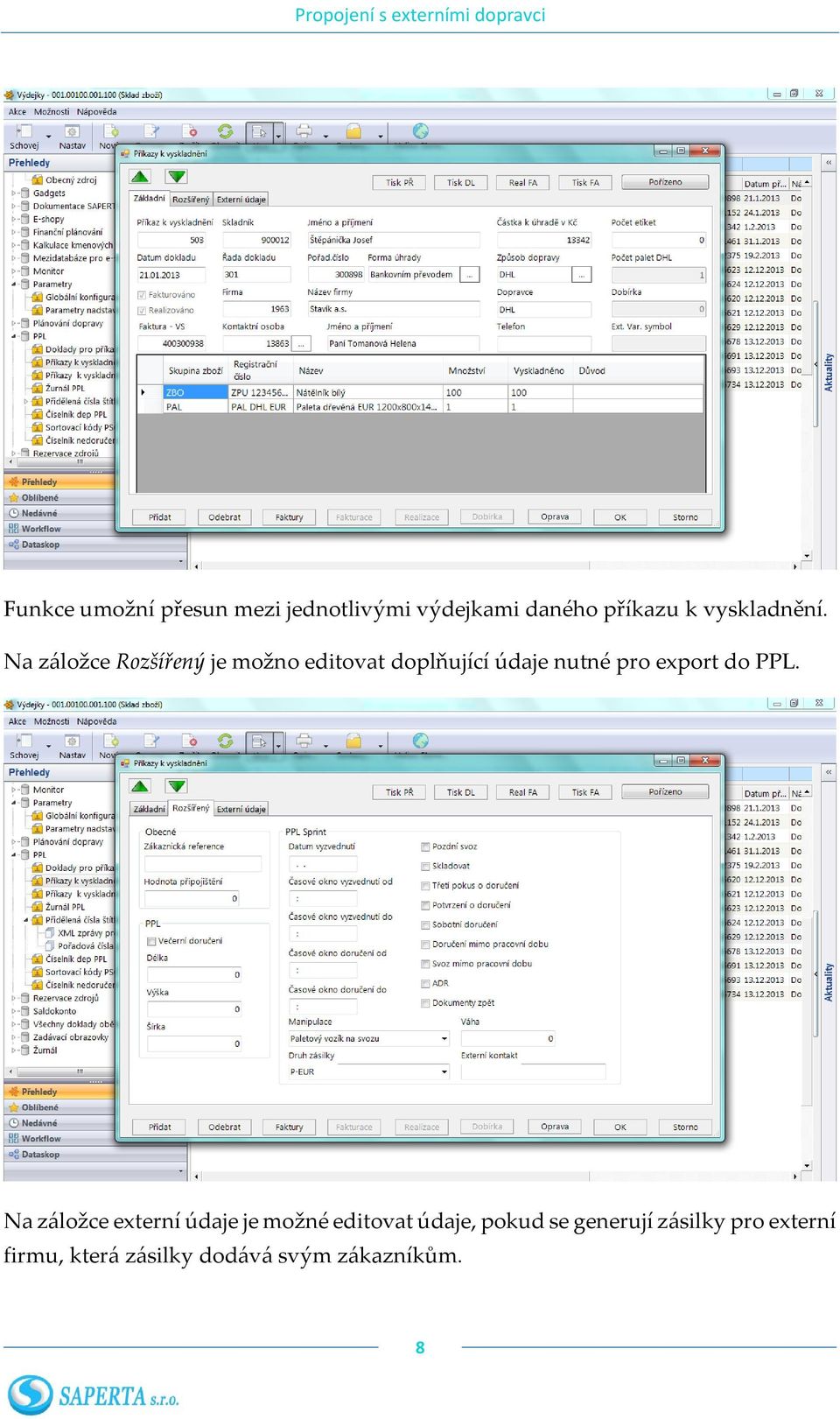 Na záložce Rozšířený je možno editovat doplňující údaje nutné pro export