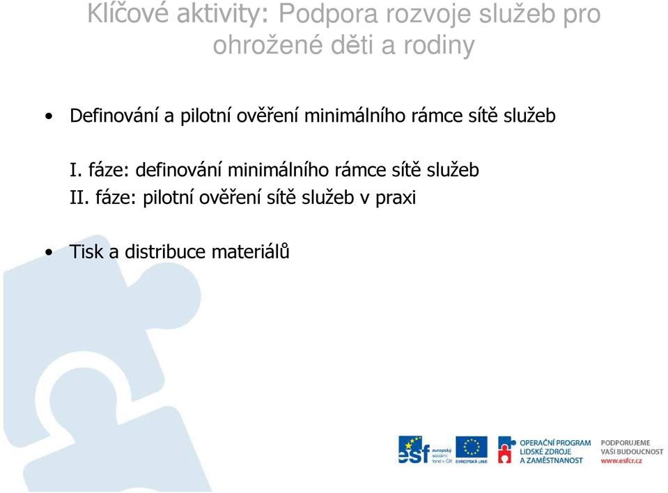 služeb I. fáze: definování minimálního rámce sítě služeb II.