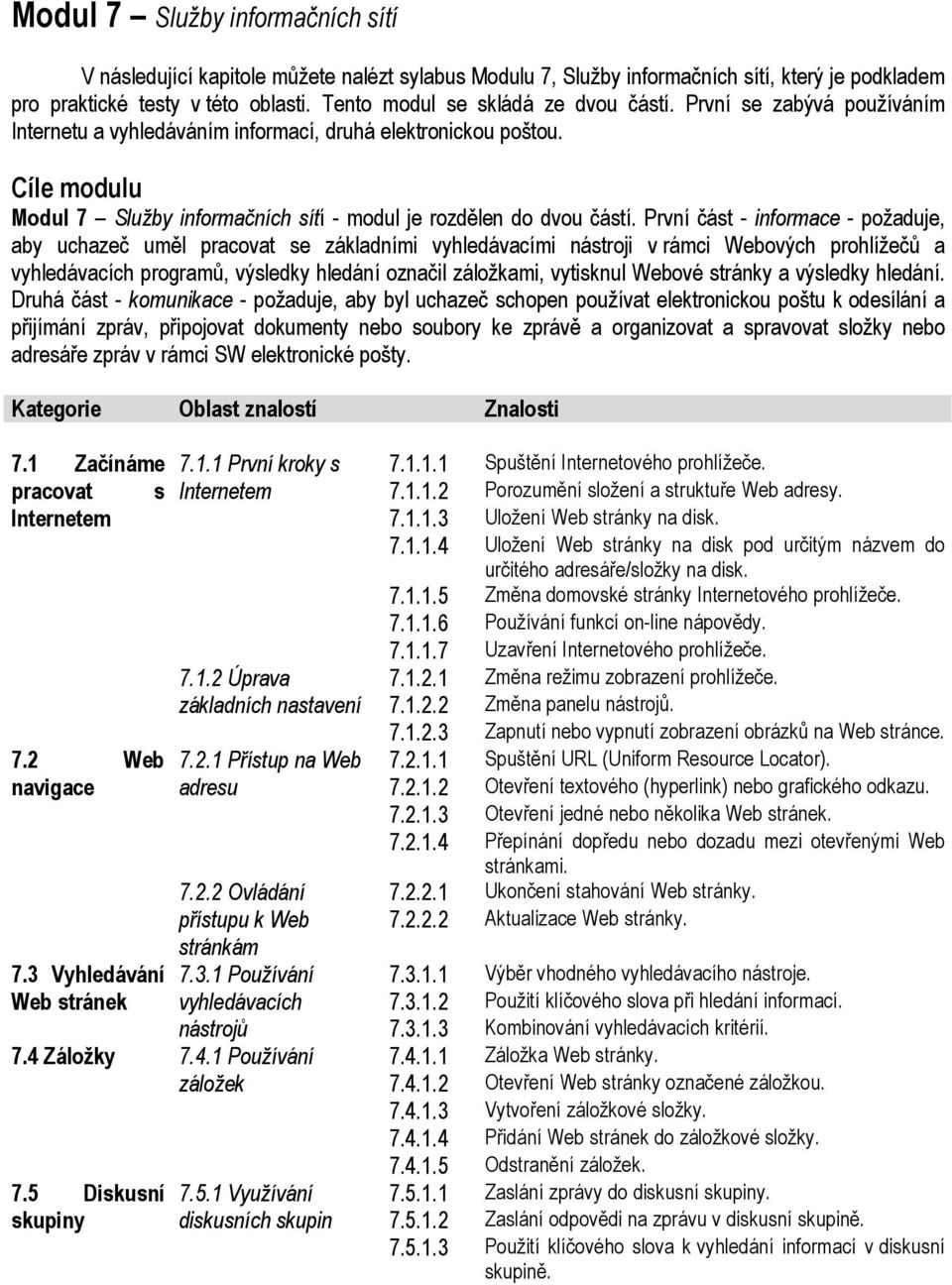 Cíle modulu Modul 7 Služby informačních sítí - modul je rozdělen do dvou částí.