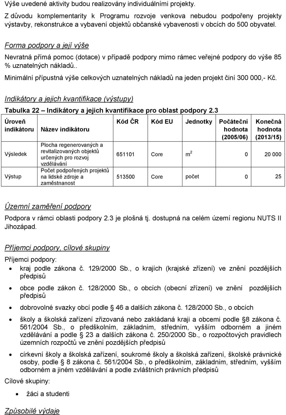 Forma podpory a její výše Nevratná přímá pomoc (dotace) v případě podpory mimo rámec veřejné podpory do výše 85 % uznatelných nákladů.