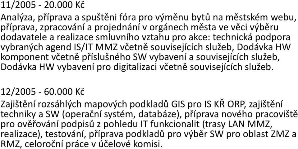 akce: technická podpora vybraných agend IS/IT MMZ včetně souvisejících služeb, Dodávka HW komponent včetně příslušného SW vybavení a souvisejících služeb, Dodávka HW vybavení pro