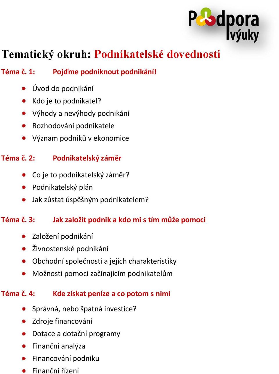 Podnikatelský plán Jak zůstat úspěšným podnikatelem? Téma č. 3: Jak založit podnik a kdo mi s tím může pomoci Téma č.