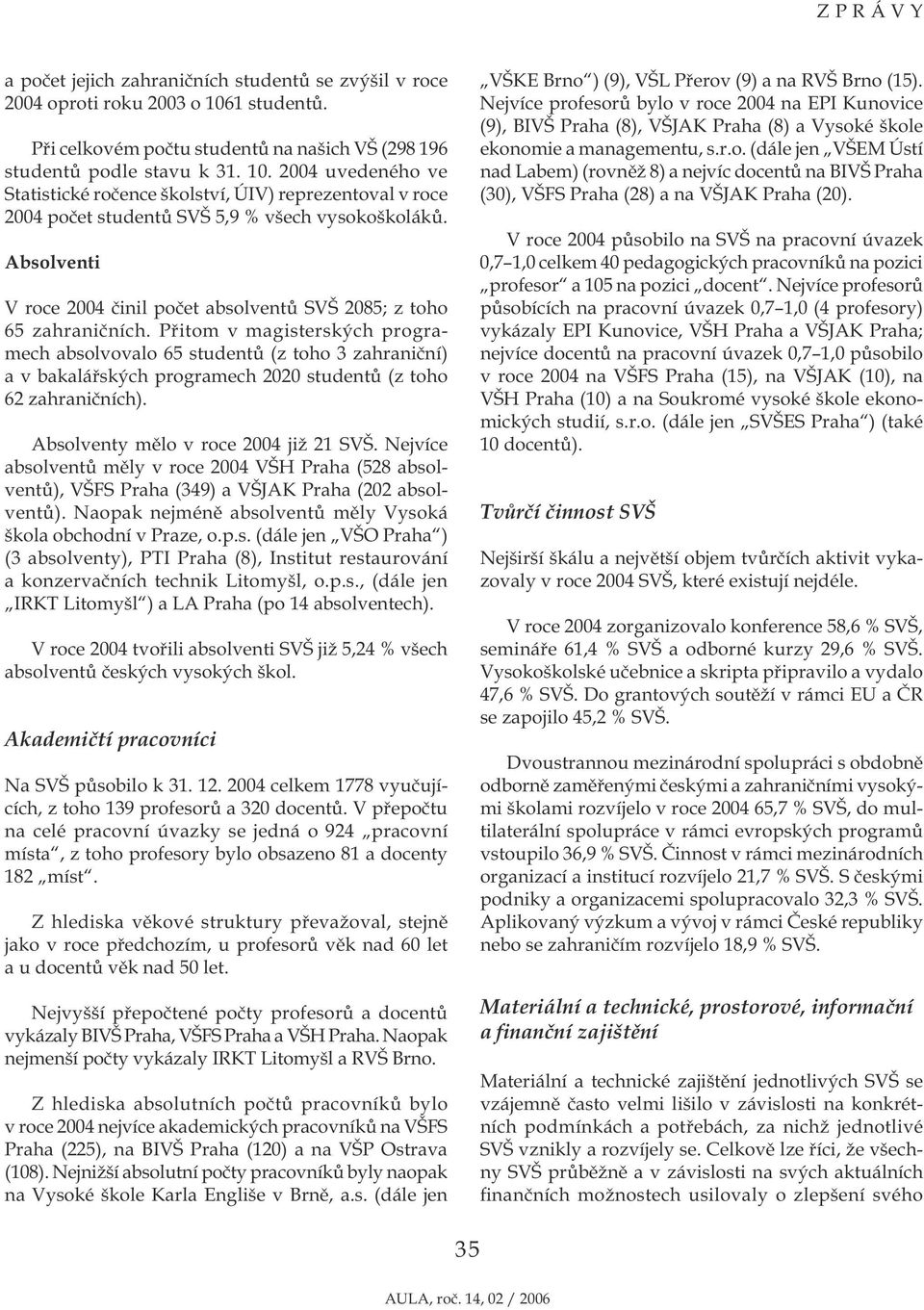 2004 uvedeného ve Statistické ročence školství, ÚIV) reprezentoval v roce 2004 počet studentů SVŠ 5,9 % všech vysokoškoláků.