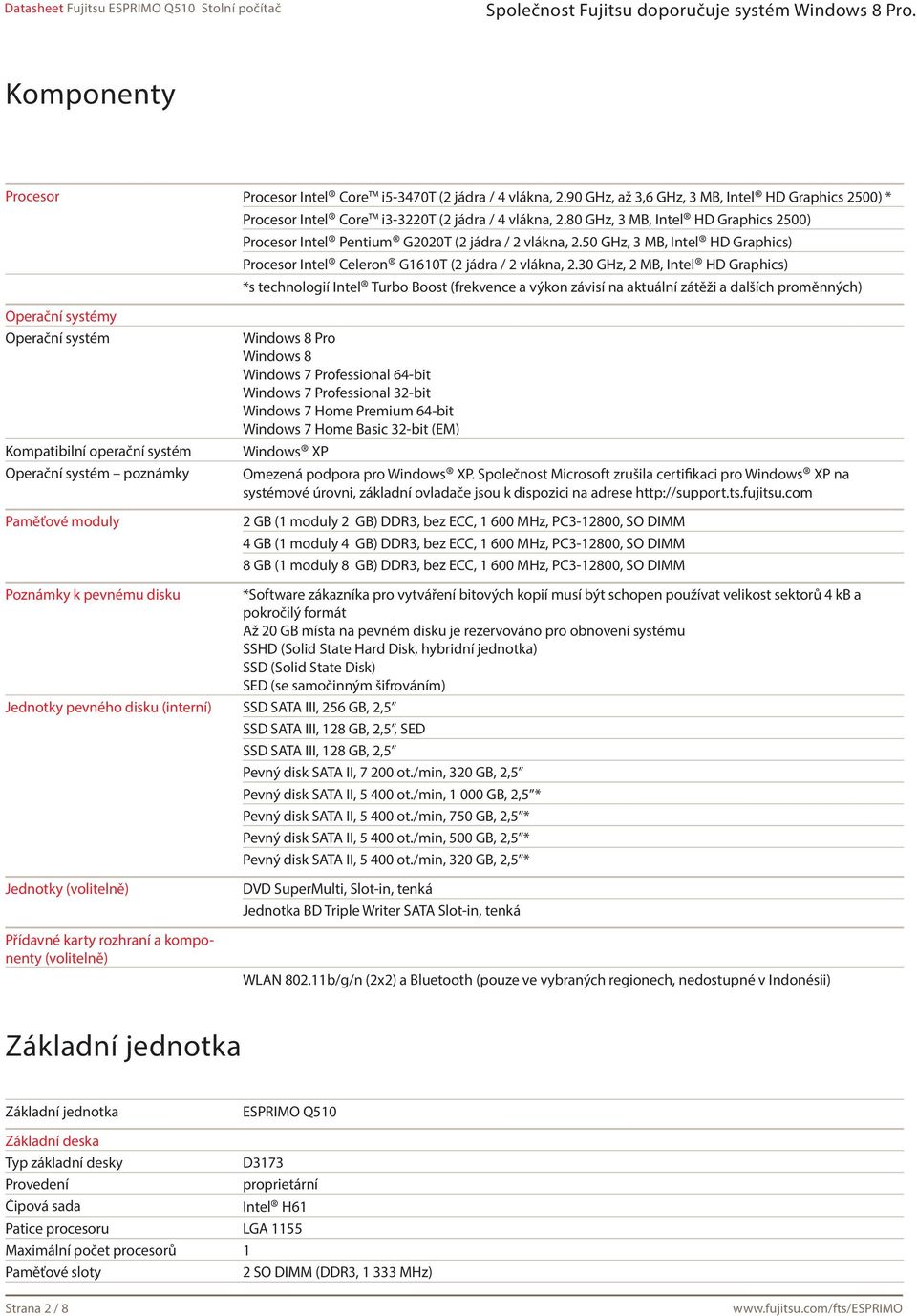 30 GHz, 2 MB, Intel HD Graphics) *s technologií Intel Turbo Boost (frekvence a výkon závisí na aktuální zátěži a dalších proměnných) Operační systémy Operační systém Kompatibilní operační systém