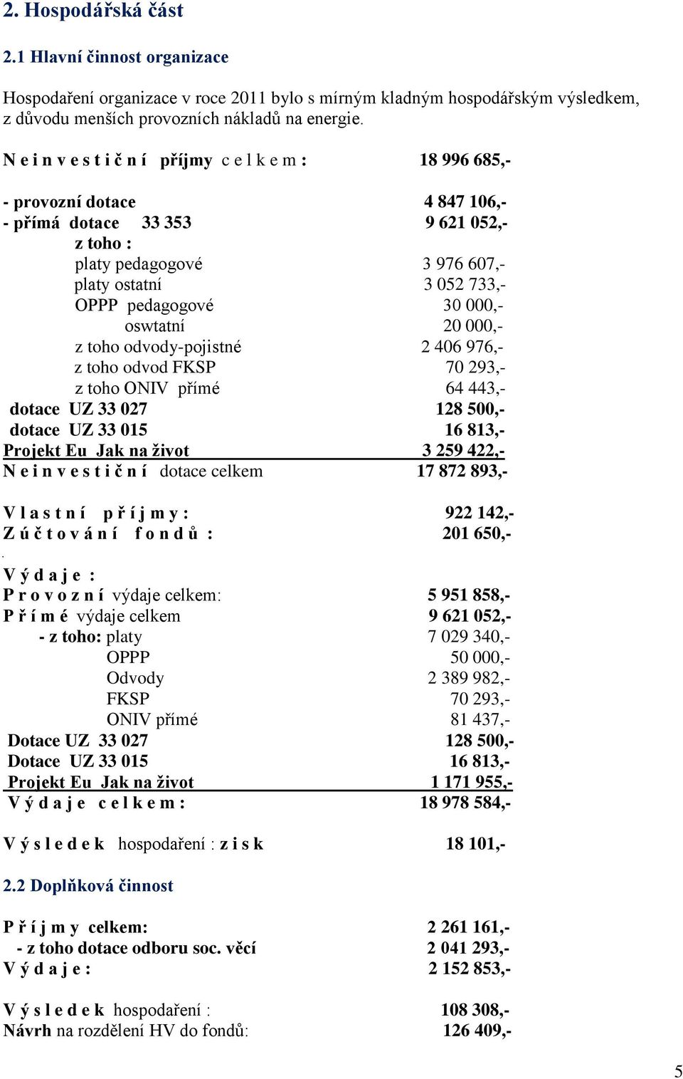 pedagogové 30 000,- oswtatní 20 000,- z toho odvody-pojistné 2 406 976,- z toho odvod FKSP 70 293,- z toho ONIV přímé 64 443,- dotace UZ 33 027 128 500,- dotace UZ 33 015 16 813,- Projekt Eu Jak na