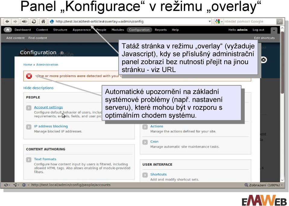 na jinou stránku - viz URL Automatické upozornění na základní systémové