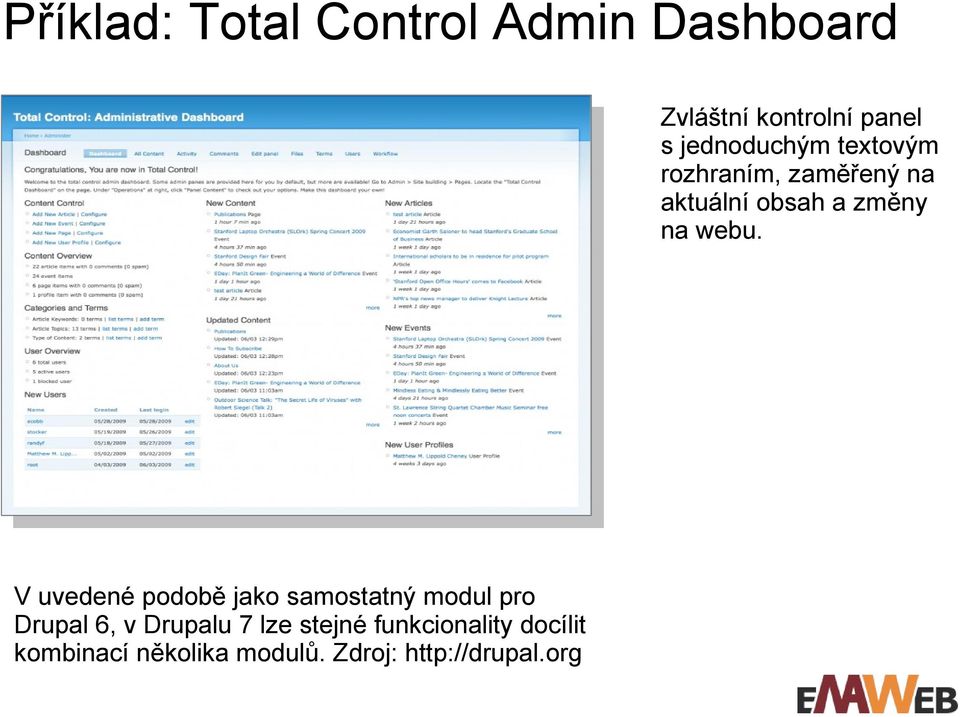 webu. V uvedené podobě jako samostatný modul pro Drupal 6, v Drupalu 7