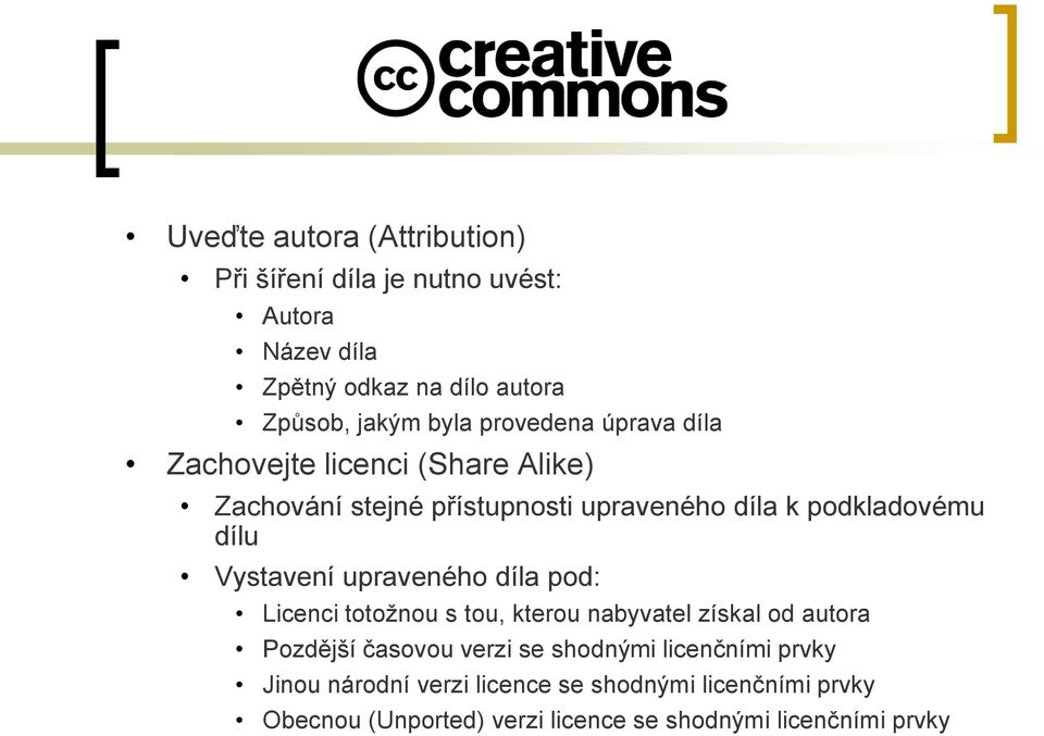 Vystavení upraveného díla pod: Licenci totožnou s tou, kterou nabyvatel získal od autora Pozdější časovou verzi se shodnými