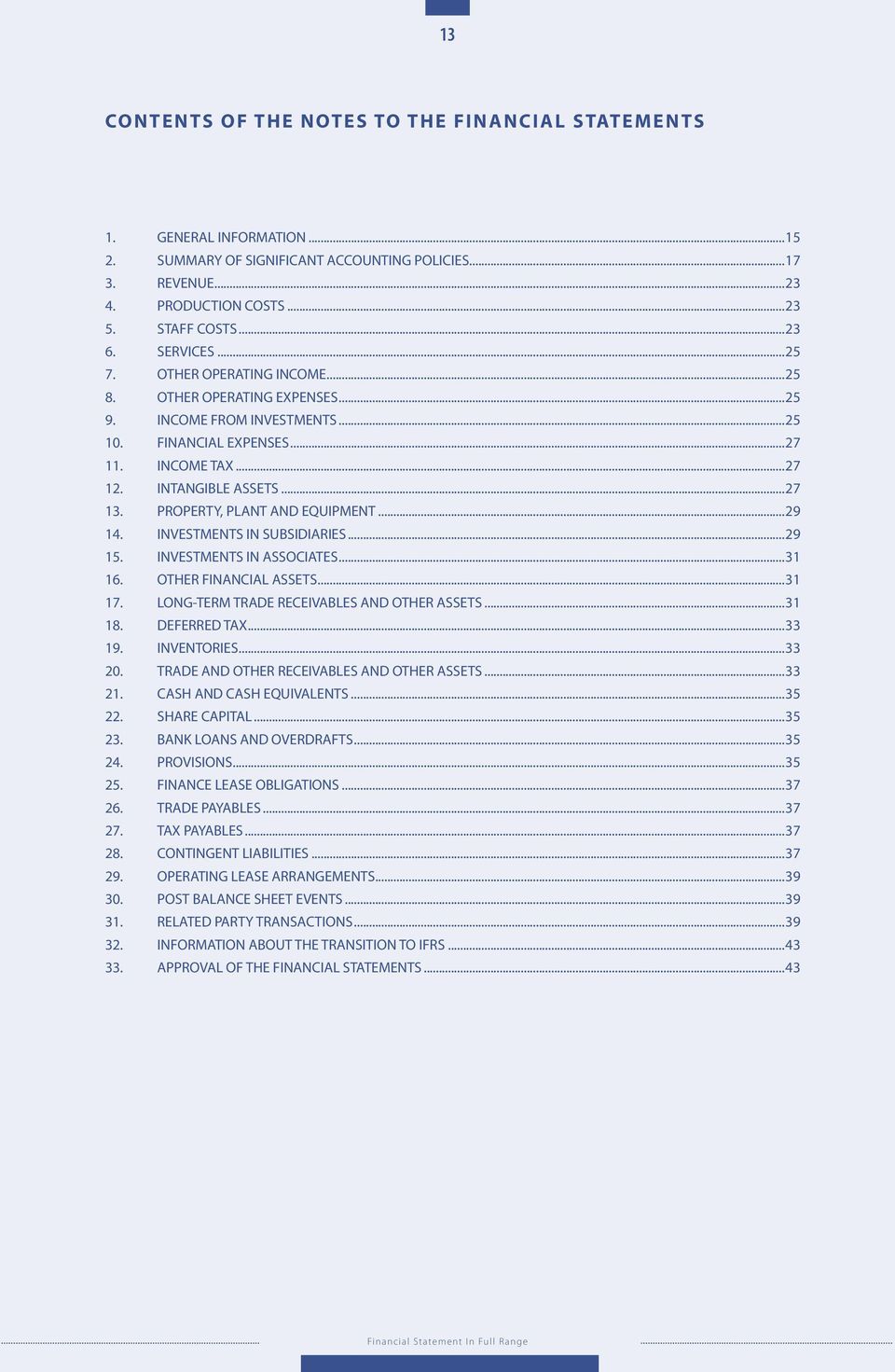 PROPERTY, PLANT AND EQUIPMENT...29 14. INVESTMENTS IN SUBSIDIARIES...29 15. INVESTMENTS IN ASSOCIATES...31 16. OTHER FINANCIAL ASSETS...31 17. LONG-TERM TRADE RECEIVABLES AND OTHER ASSETS...31 18.