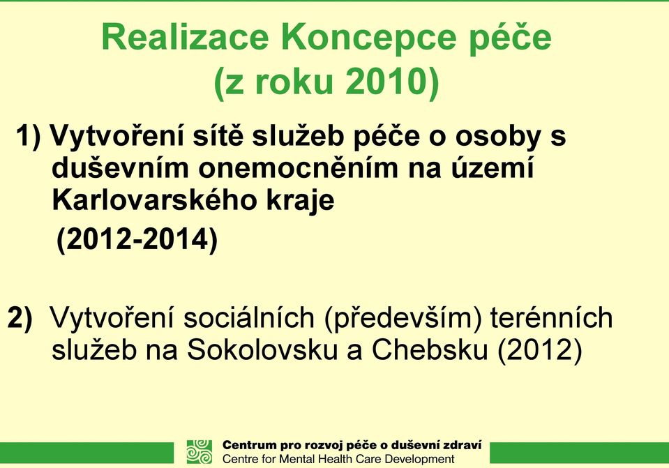 Karlovarského kraje (2012-2014) 2) Vytvoření sociálních