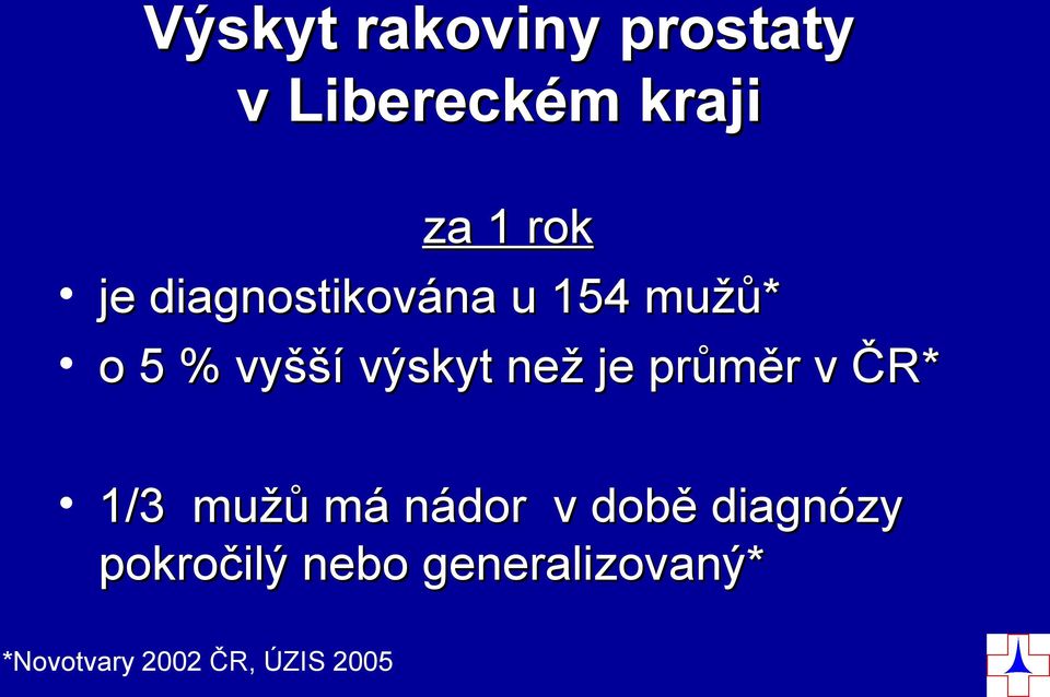 je průměr v ČR* 1/3 mužů má nádor v době diagnózy