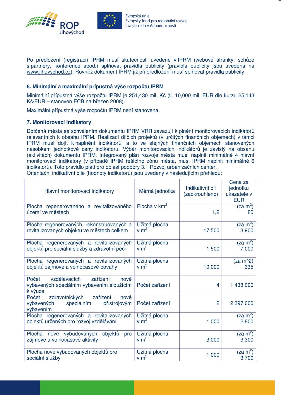 10,000 mil. EUR dle kurzu 25,143 Kč/EUR ECB na březen 2008). Maximální přípustná výše rozpočtu IPRM není a. 7.