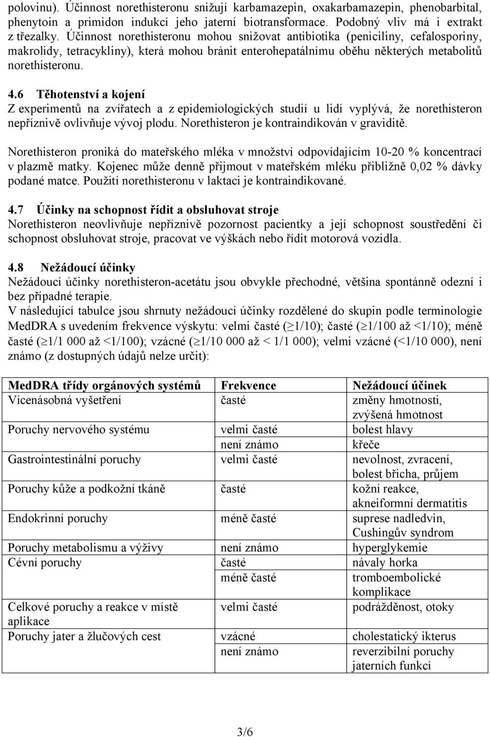 6 Těhotenství a kojení Z experimentů na zvířatech a z epidemiologických studií u lidí vyplývá, že norethisteron nepříznivě ovlivňuje vývoj plodu. Norethisteron je kontraindikován v graviditě.