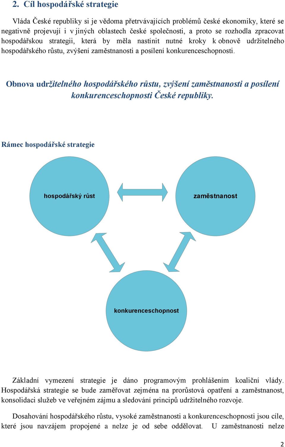 Obnova udržitelného hospodářského růstu, zvýšení zaměstnanosti a posílení konkurenceschopnosti České republiky.