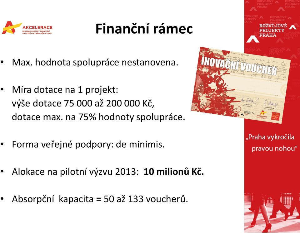 max. na 75% hodnoty spolupráce. Forma veřejné podpory: de minimis.