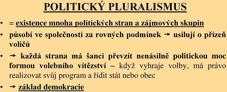 má šanci převzít nenásilně politickou moc formou volebního vítězství když