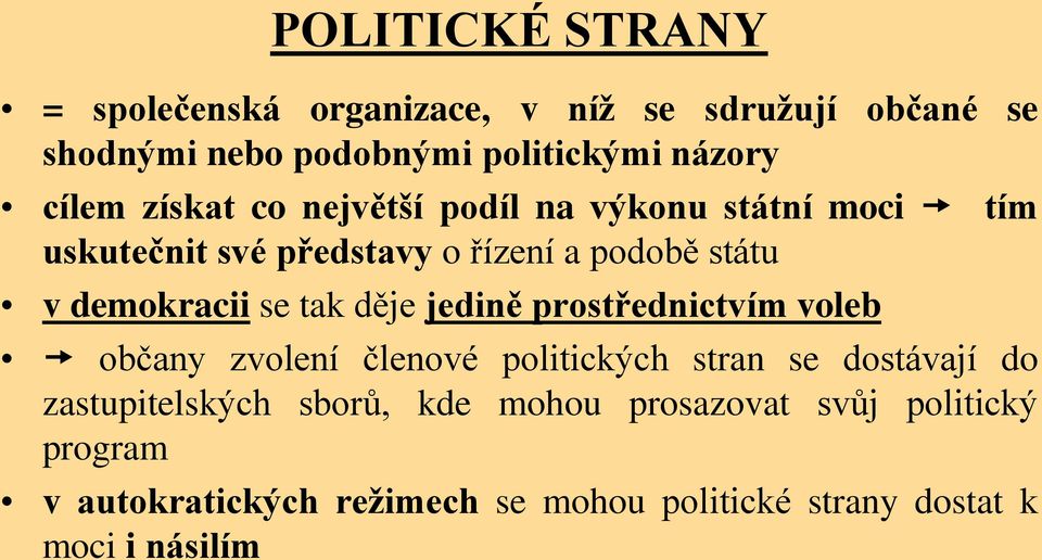 se tak děje jedině prostřednictvím voleb občany zvolení členové politických stran se dostávají do zastupitelských