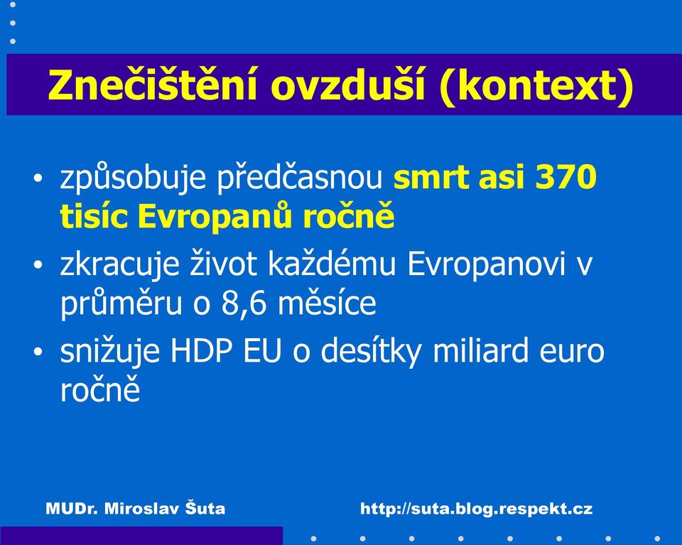 zkracuje život každému Evropanovi v průměru o