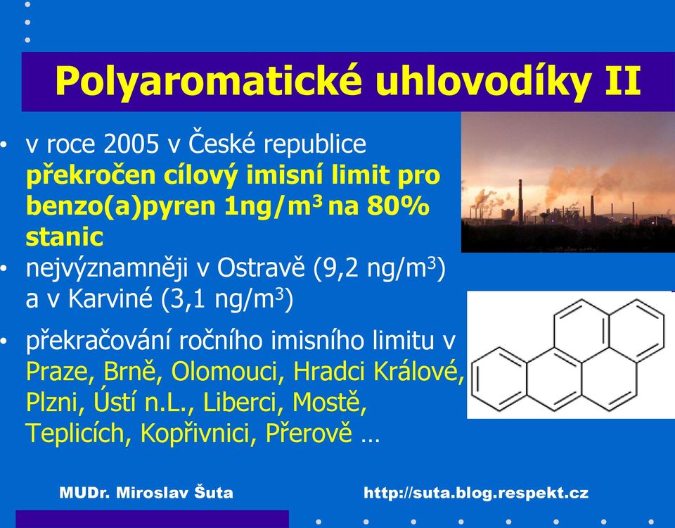 a v Karviné (3,1 ng/m 3 ) překračování ročního imisního limitu v Praze, Brně,