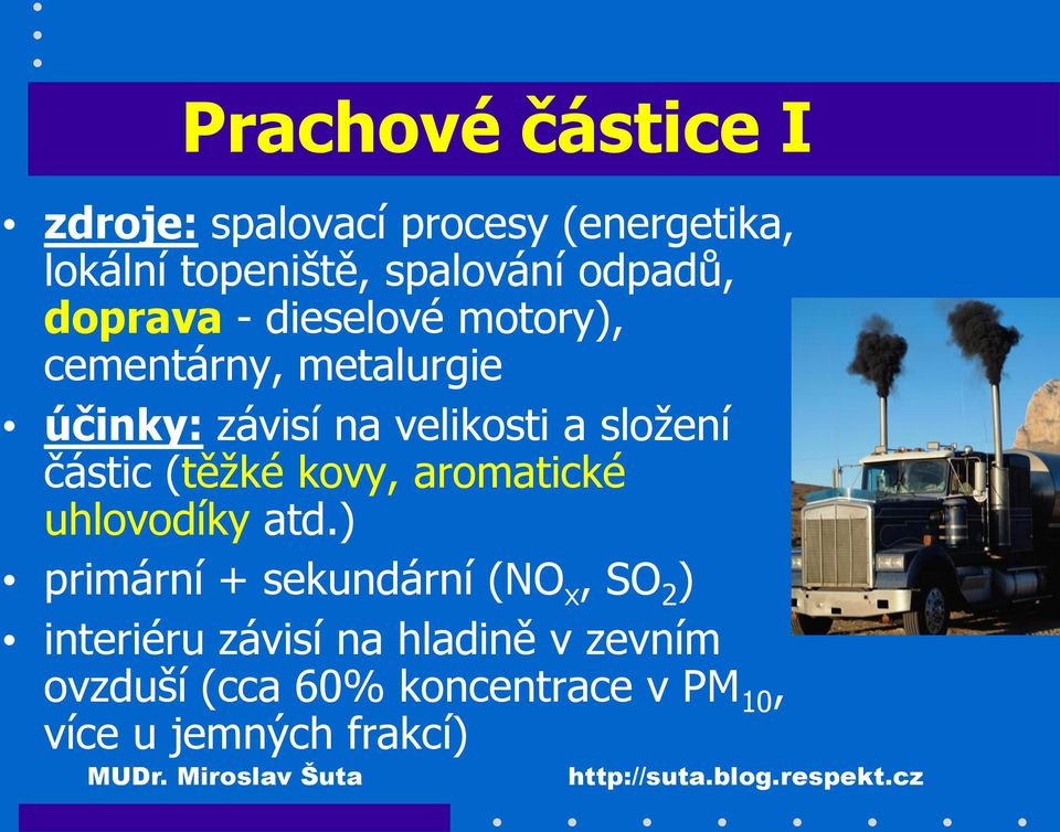 složení částic (těžké kovy, aromatické uhlovodíky atd.