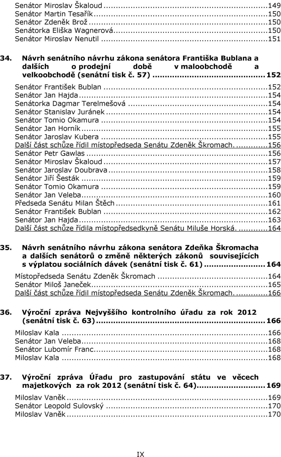 ..154 Senátorka Dagmar Terelmešová...154 Senátor Stanislav Juránek...154 Senátor Tomio Okamura...154 Senátor Jan Horník...155 Senátor Jaroslav Kubera.