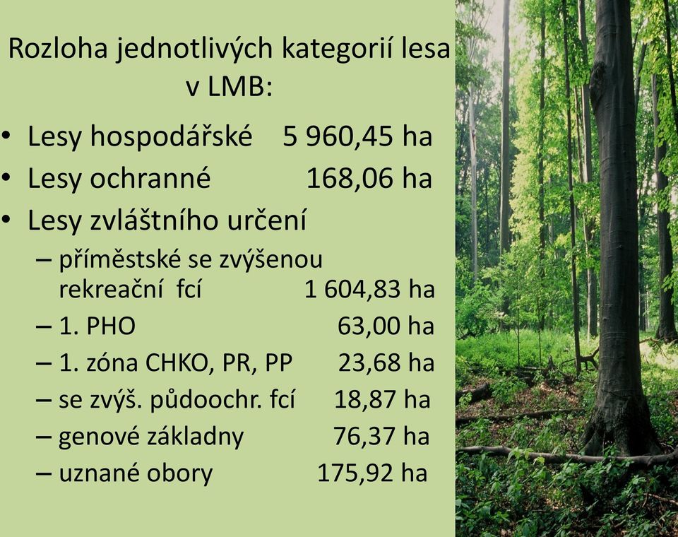 rekreační fcí 1 604,83 ha 1. PHO 63,00 ha 1.