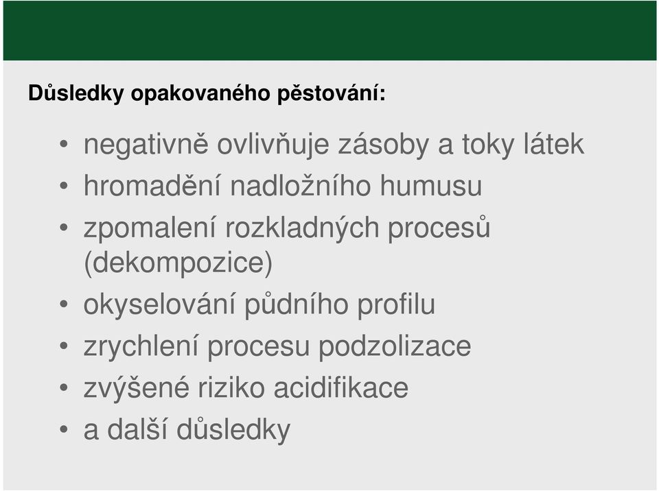 procesů (dekompozice) okyselování půdního profilu zrychlení