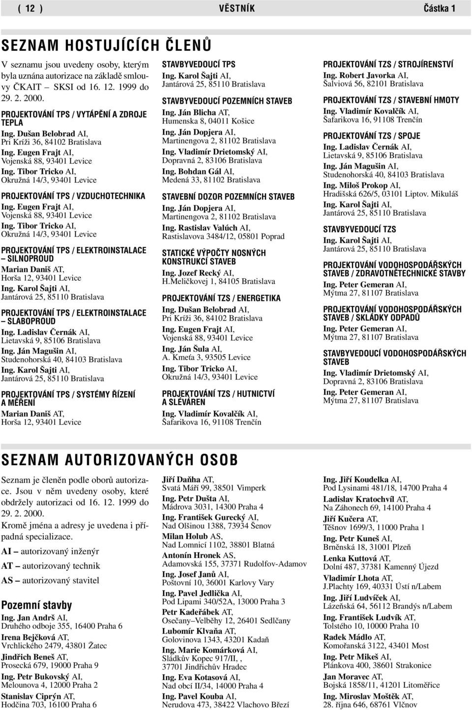 Tibor Tricko AI, Okružná 14/3, 93401 Levice PROJEKTOVÁNÍ TPS / VZDUCHOTECHNIKA Ing. Eugen Frajt AI, Vojenská 88, 93401 Levice Ing.