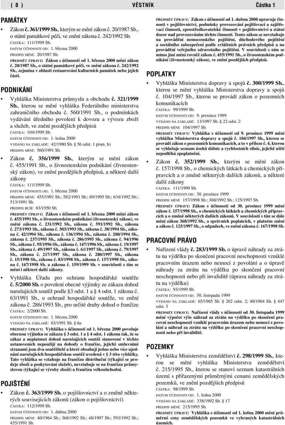 , zejména v oblasti restaurování kulturních památek nebo jejich částí. PODNIKÁNÍ Vyhláška Ministerstva průmyslu a obchodu č. 321/1999 Sb.