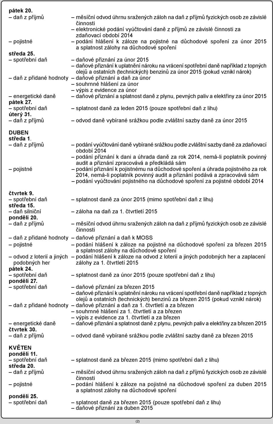 z evidence za únor energetické daně daňové přiznání a splatnost daně z plynu, pevných paliv a elektřiny za únor 2015 pátek 27.