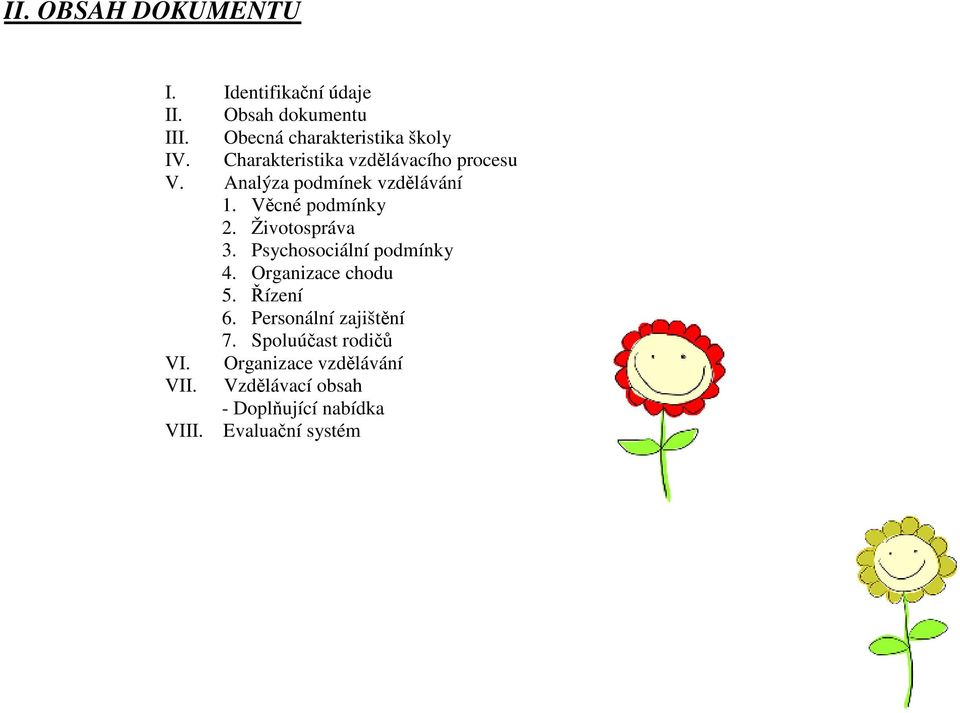 Analýza podmínek vzdělávání 1. Věcné podmínky 2. Životospráva 3. Psychosociální podmínky 4.