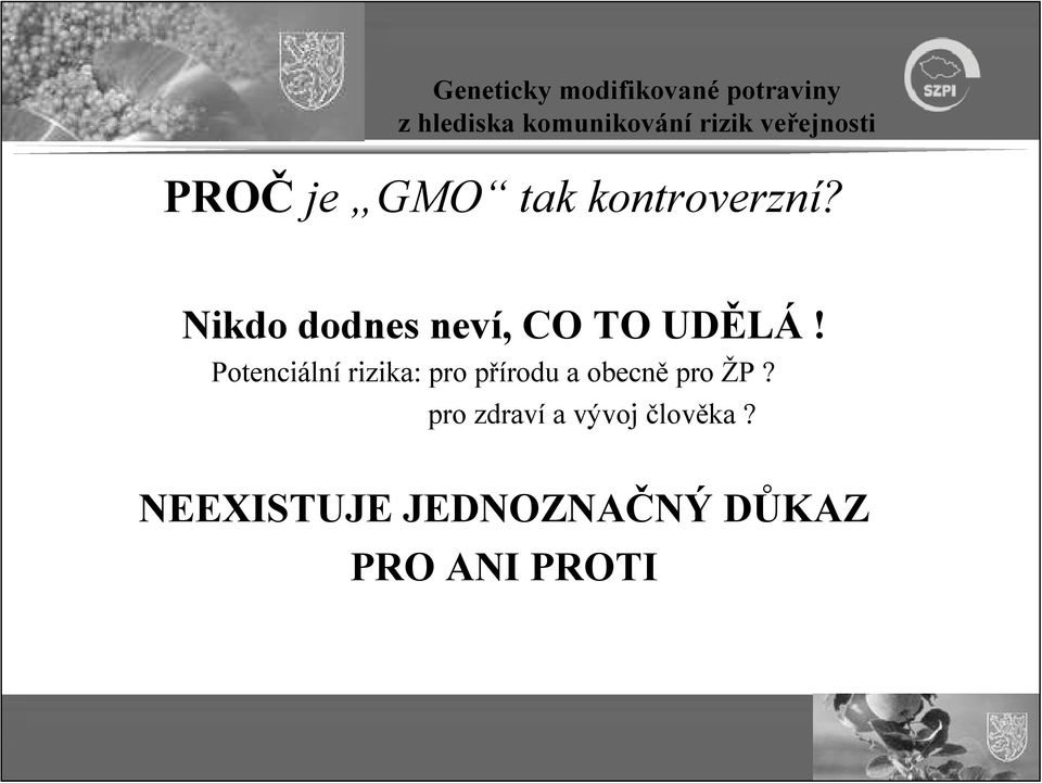 Potenciální rizika: pro přírodu a obecně pro