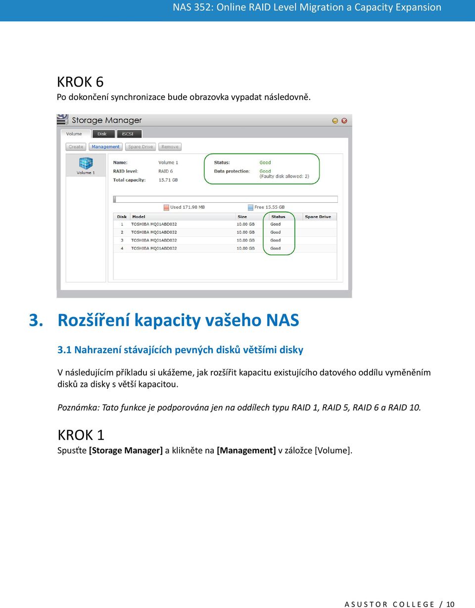 datového oddílu vyměněním disků za disky s větší kapacitou.