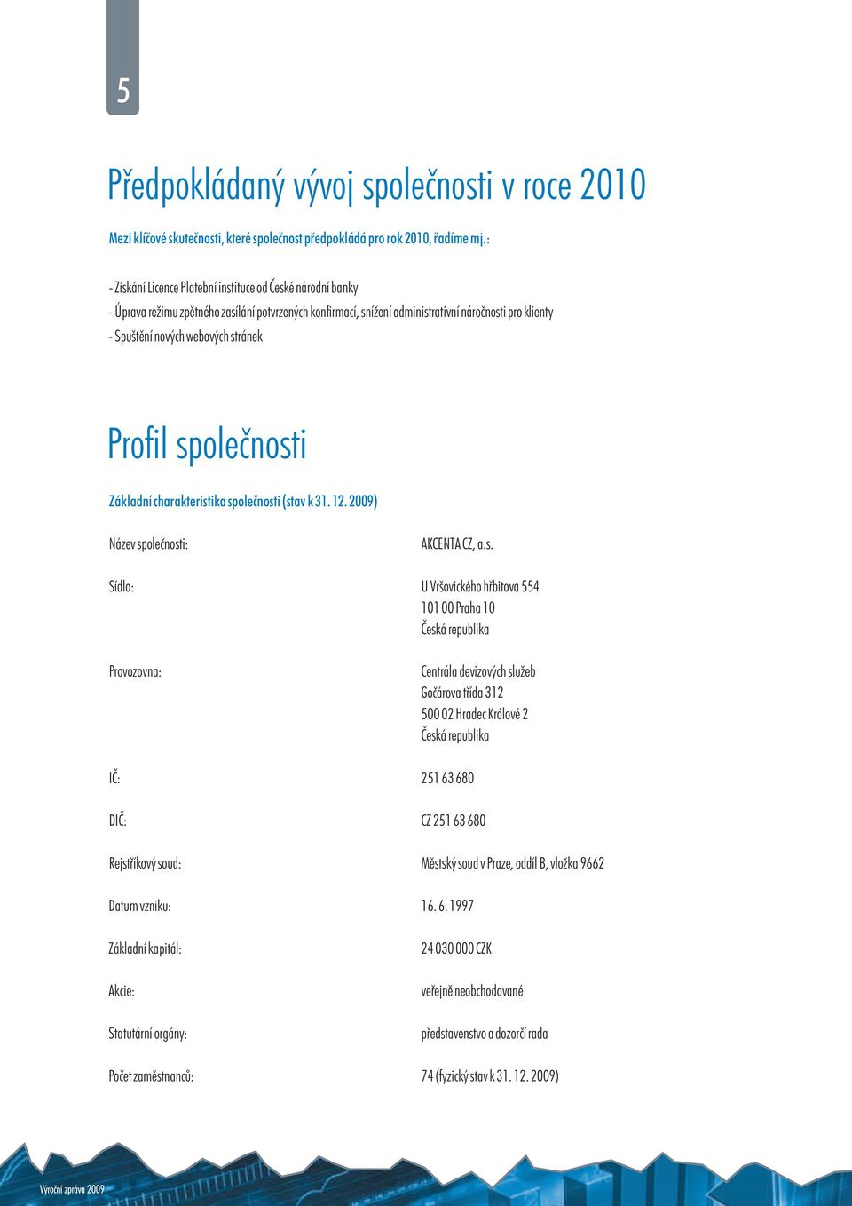 stránek Profil spoleènosti Základní charakteristika spoleènosti (stav k 31. 12.
