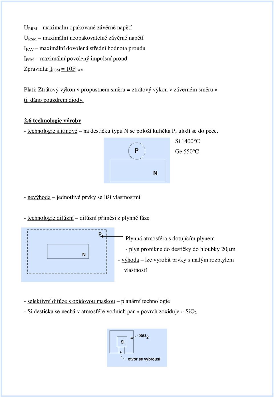 Si 14 C P Ge 55 C N nevýhoda jednotlivé prvky se liší vlastnostmi technologie difúzní difúzní pímsi z plynné fáze N P Plynná atmosféra s dotujícím plynem plyn pronikne do destiky do hloubky 2m