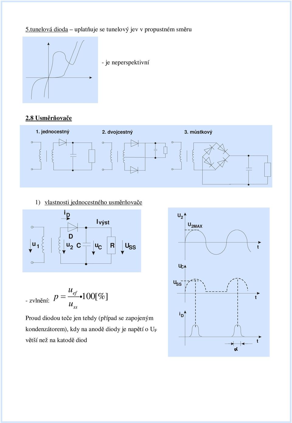 mstkový 1) vlastnosti jednocestného usmrovae i D Ivýst U 2 U2MAX D u 1 u 2 C u C U SS t U C