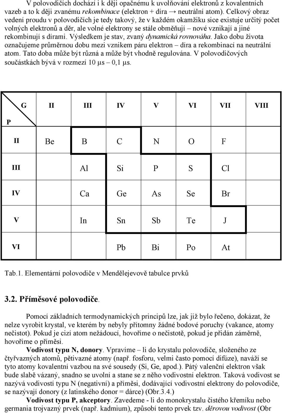 rekombinují s dírami. Výsledkem je stav, zvaný dynamická rovnováha. Jako dobu ţivota označujeme průměrnou dobu mezi vznikem páru elektron díra a rekombinací na neutrální atom.