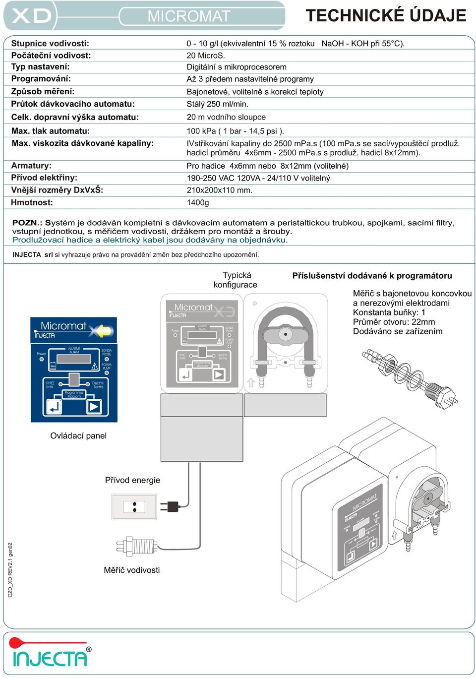 tlak automatu: 100 kpa ( 1 bar - 14,5 psi ). Max. viskozita dávkované kapaliny: IVstøikování kapaliny do 2500 mpa.s (100 mpa.s se sací/vypouštìcí prodluž. hadicí prùmìru 4x6mm - 2500 mpa.s s prodluž.