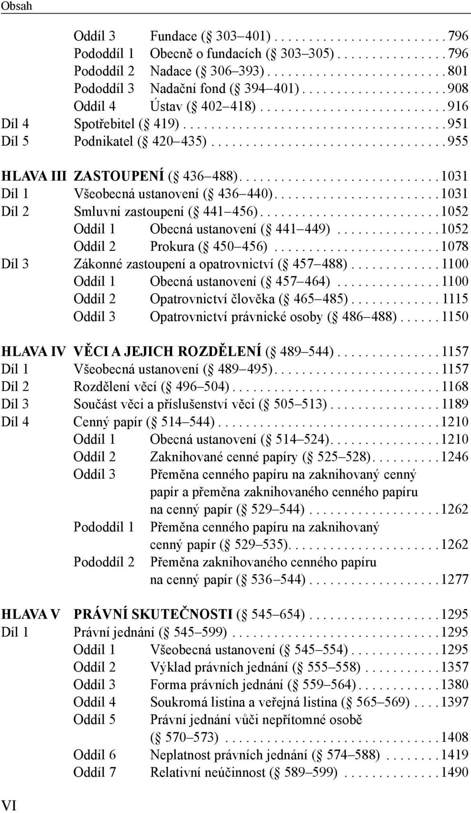 ................................. 955 HLAVA III ZASTOUPENÍ ( 436 488)............................. 1031 Díl 1 Všeobecná ustanovení ( 436 440)........................ 1031 Díl 2 Smluvní zastoupení ( 441 456).