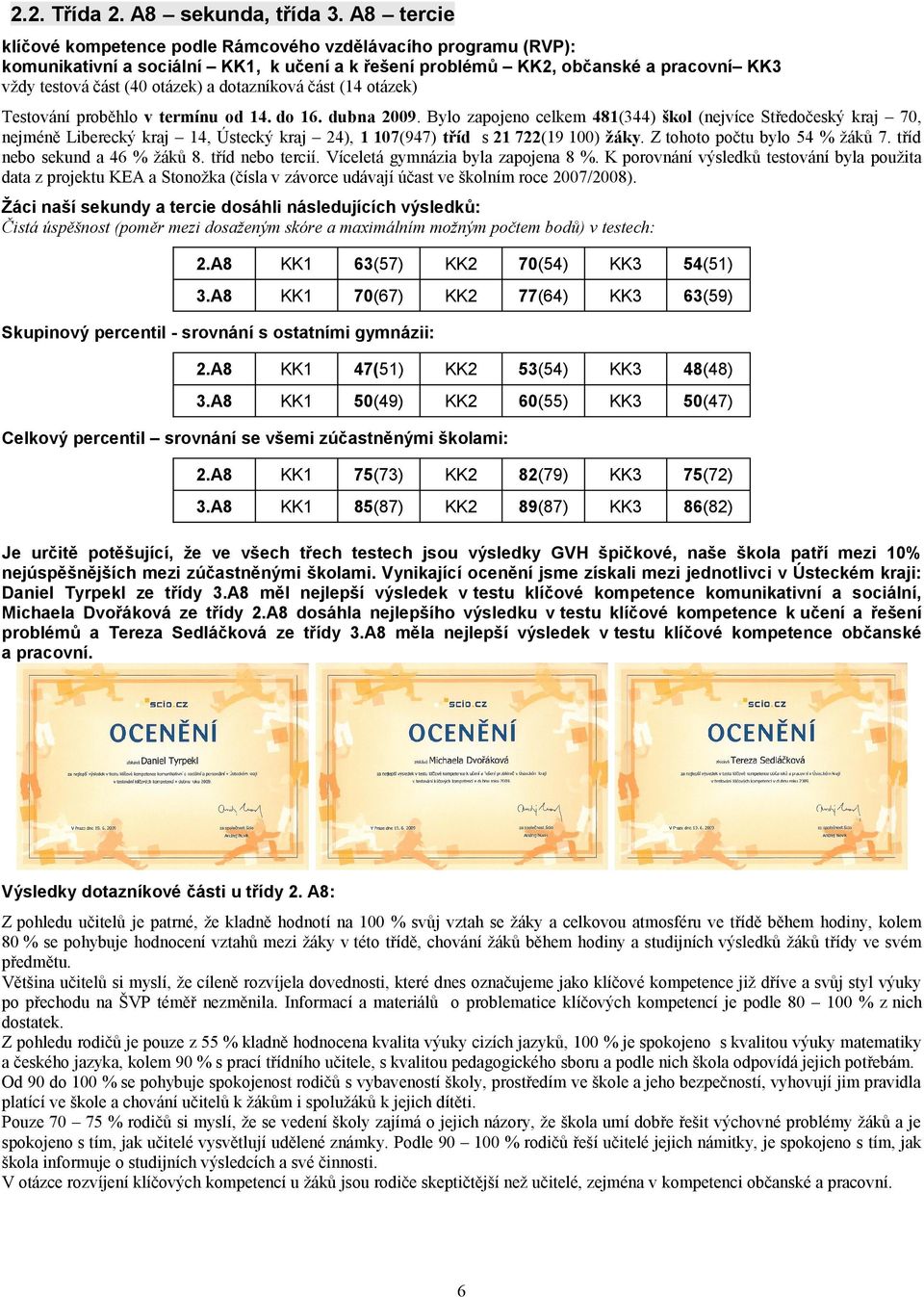 dotazníková část (14 otázek) Testování proběhlo v termínu od 14. do 16. dubna 2009.