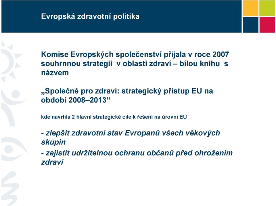 na období 2008 2013 kde navrhla 2 hlavní strategické cíle k řešení na úrovni EU - zlepšit